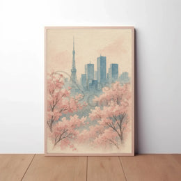 Tokyo Cherry Blossoms Watercolor Travel Poster PosterGoat