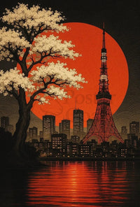 Tokyo Cityscape with Cherry Blossoms Cultural Poster PosterGoat