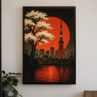 Tokyo Cityscape with Cherry Blossoms Cultural Poster PosterGoat