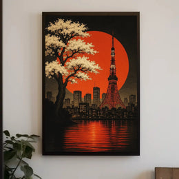 Tokyo Cityscape with Cherry Blossoms Cultural Poster PosterGoat
