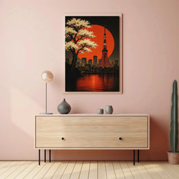 Tokyo Cityscape with Cherry Blossoms Cultural Poster PosterGoat
