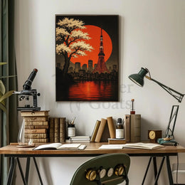 Tokyo Cityscape with Cherry Blossoms Cultural Poster PosterGoat