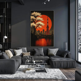 Tokyo Cityscape with Cherry Blossoms Cultural Poster PosterGoat