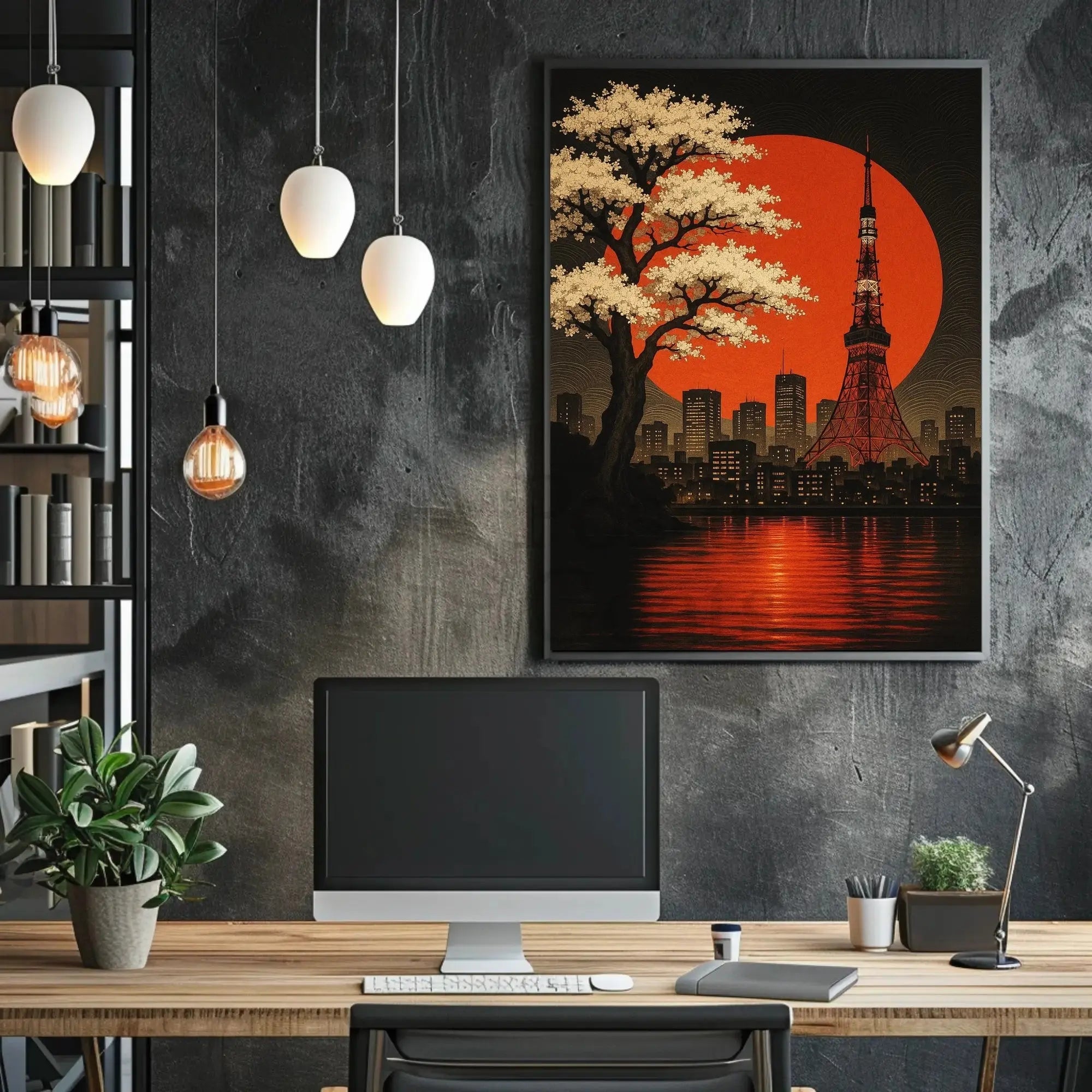 Tokyo Cityscape with Cherry Blossoms Cultural Poster PosterGoat