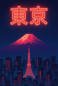 Tokyo Dreamscape: Neon City and Fuji Urban Travel Poster PosterGoat