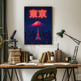 Tokyo Dreamscape: Neon City and Fuji Urban Travel Poster PosterGoat