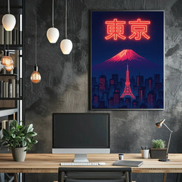 Tokyo Dreamscape: Neon City and Fuji Urban Travel Poster PosterGoat