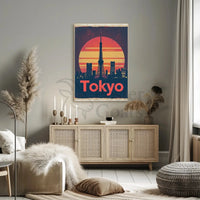 Tokyo Tower Cityscape Vintage Travel Poster PosterGoat