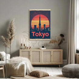 Tokyo Tower Cityscape Vintage Travel Poster PosterGoat