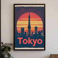 Tokyo Tower Cityscape Vintage Travel Poster PosterGoat