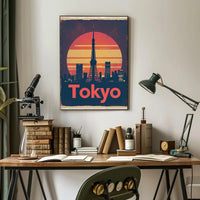 Tokyo Tower Cityscape Vintage Travel Poster PosterGoat