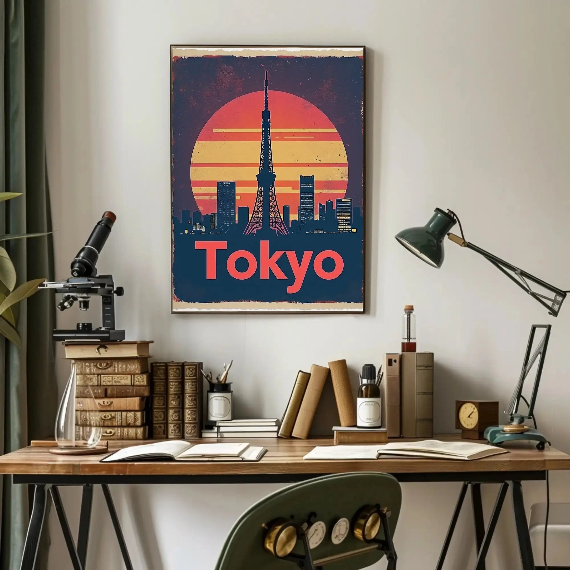 Tokyo Tower Cityscape Vintage Travel Poster PosterGoat