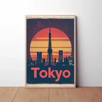 Tokyo Tower Cityscape Vintage Travel Poster PosterGoat