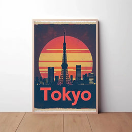 Tokyo Tower Cityscape Vintage Travel Poster PosterGoat