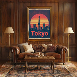 Tokyo Tower Cityscape Vintage Travel Poster PosterGoat