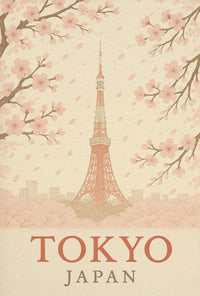 Tokyo Tower and Blossoms Vintage Travel Poster PosterGoat