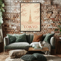 Tokyo Tower and Blossoms Vintage Travel Poster PosterGoat