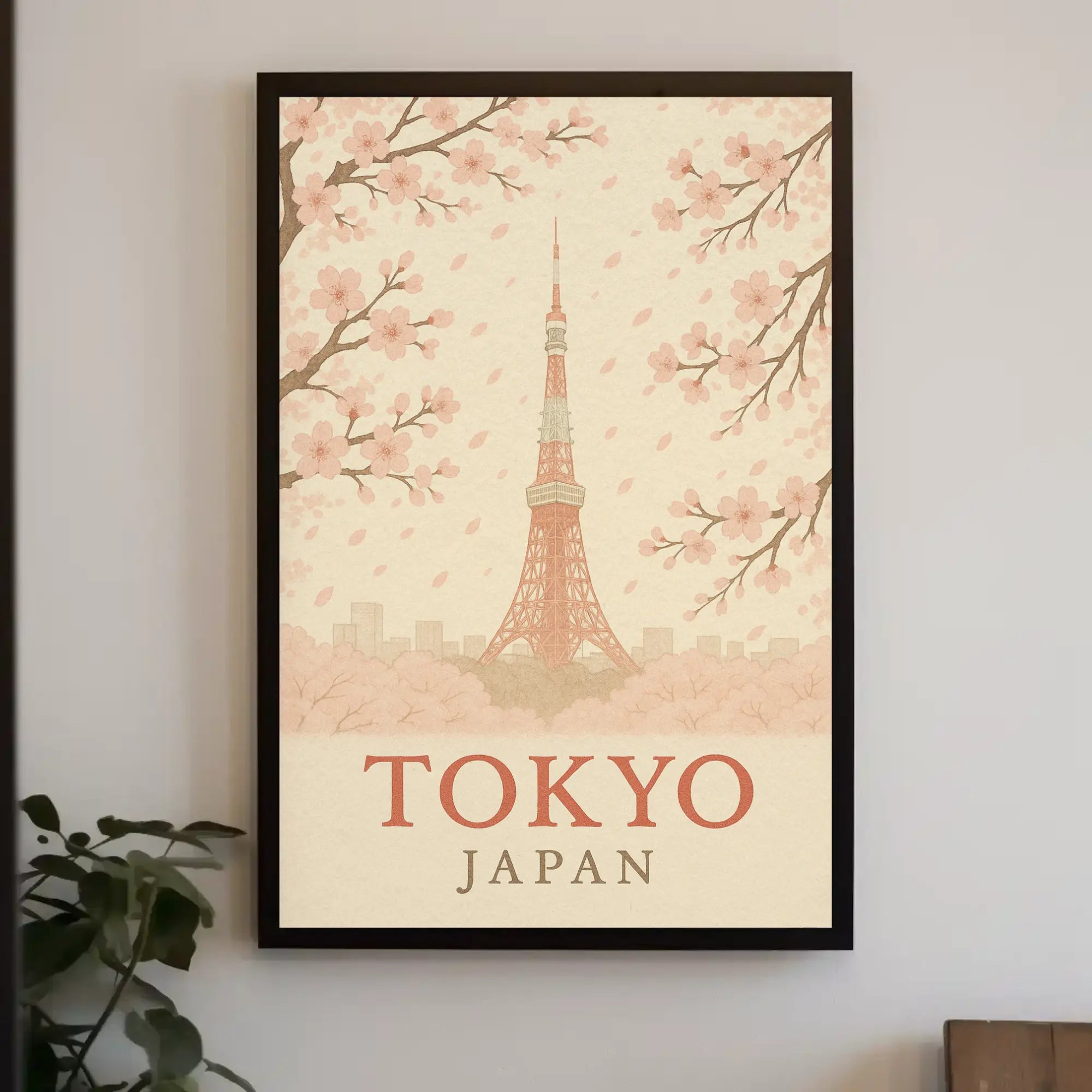 Tokyo Tower and Blossoms Vintage Travel Poster PosterGoat