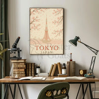 Tokyo Tower and Blossoms Vintage Travel Poster PosterGoat