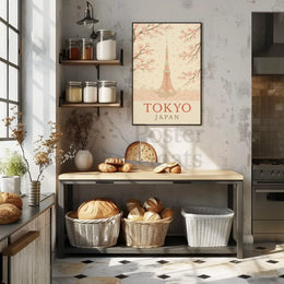 Tokyo Tower and Blossoms Vintage Travel Poster PosterGoat