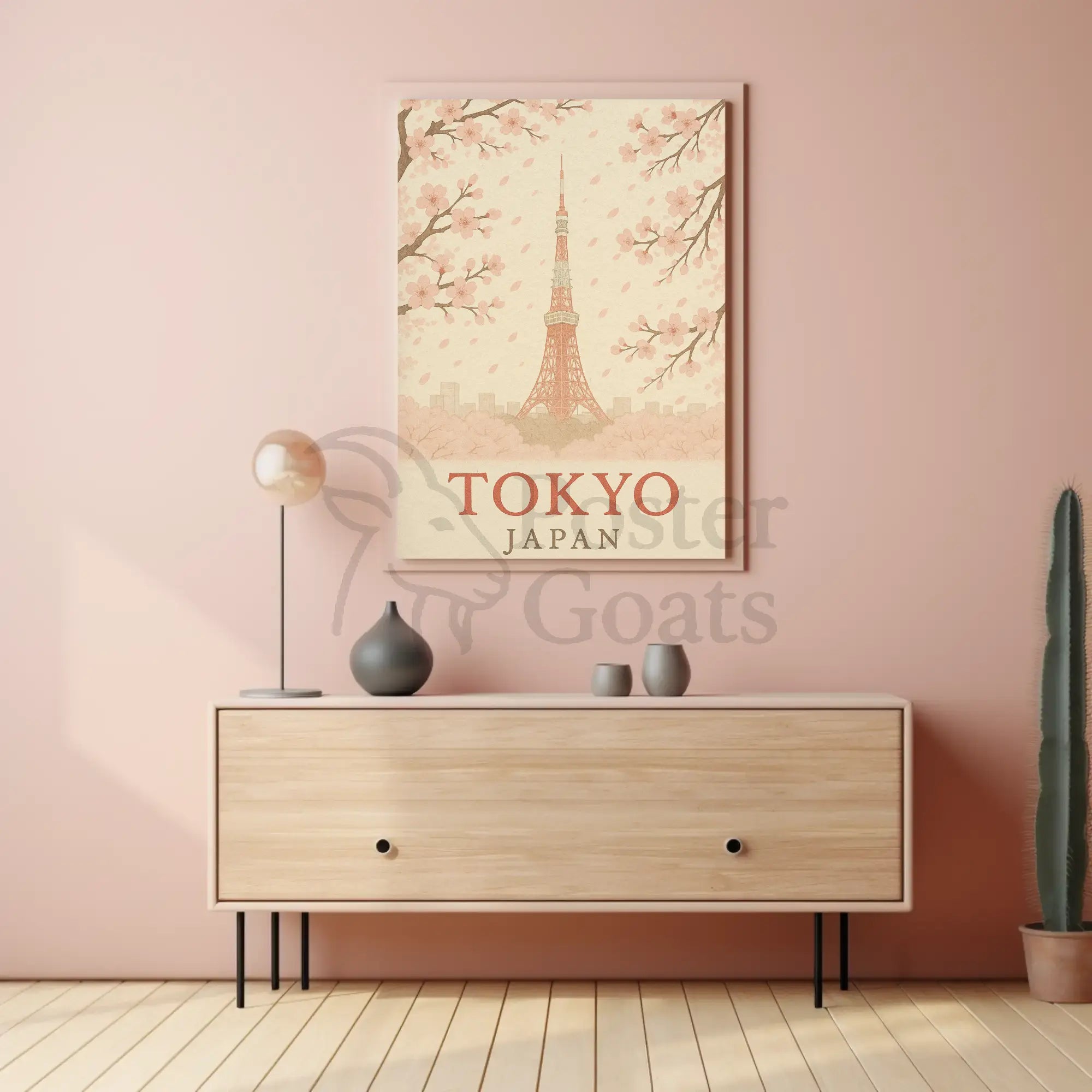 Tokyo Tower and Blossoms Vintage Travel Poster PosterGoat