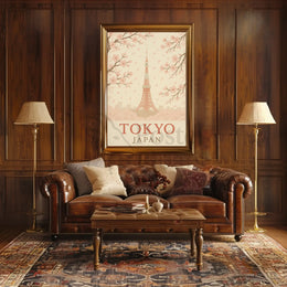 Tokyo Tower and Blossoms Vintage Travel Poster PosterGoat