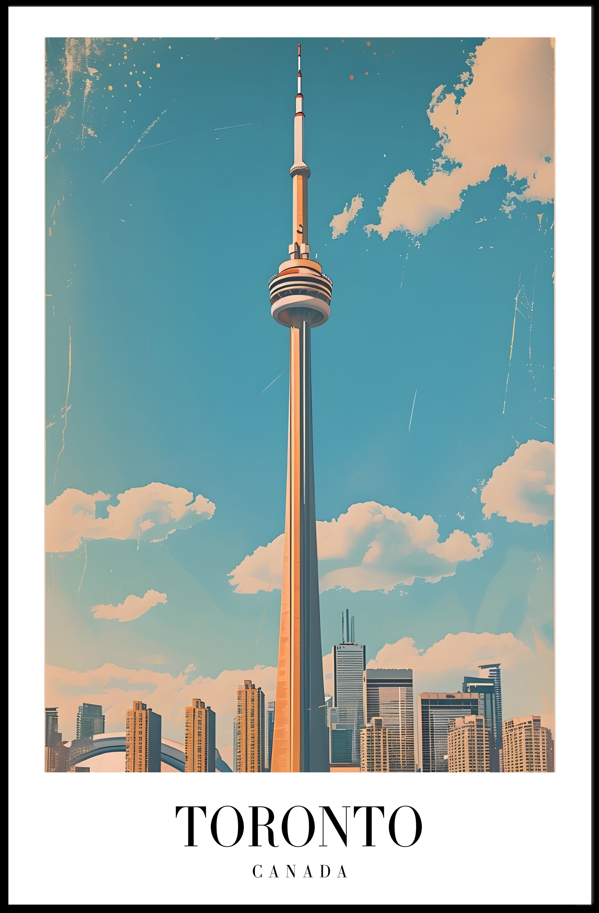 Toronto CN Tower Vintage Style Urban Cityscape Poster PosterGoat