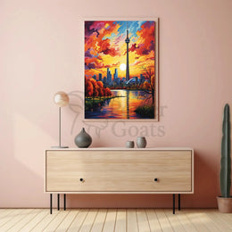 Toronto Skyline at Sunset Modern Artistic Travel Poster PosterGoat