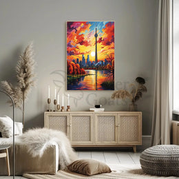 Toronto Skyline at Sunset Modern Artistic Travel Poster PosterGoat