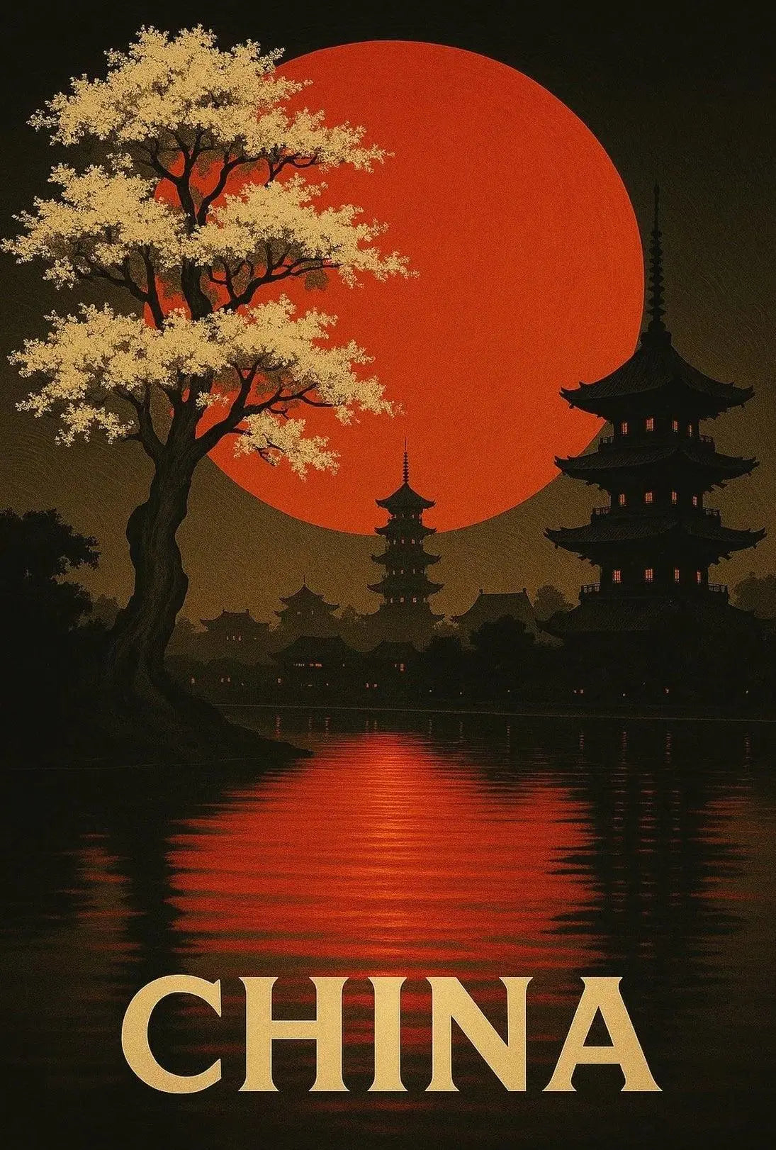 Traditional Chinese Architecture Amid Sunset Cultural Heritage Poster PosterGoat