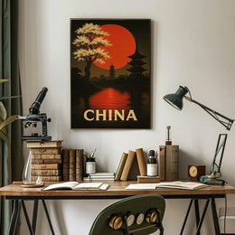 Traditional Chinese Architecture Amid Sunset Cultural Heritage Poster PosterGoat