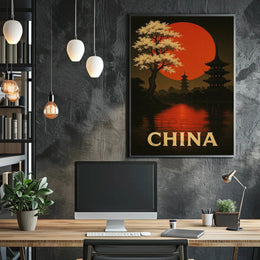 Traditional Chinese Architecture Amid Sunset Cultural Heritage Poster PosterGoat