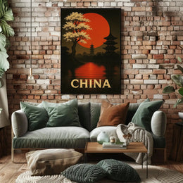 Traditional Chinese Architecture Amid Sunset Cultural Heritage Poster PosterGoat