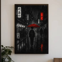 Traditional Japanese Street Scene with Red Umbrella Poster PosterGoat