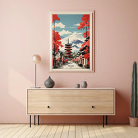 Traditional Japanese Street with Mount Fuji Travel Poster PosterGoat
