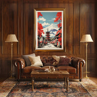 Traditional Japanese Street with Mount Fuji Travel Poster PosterGoat