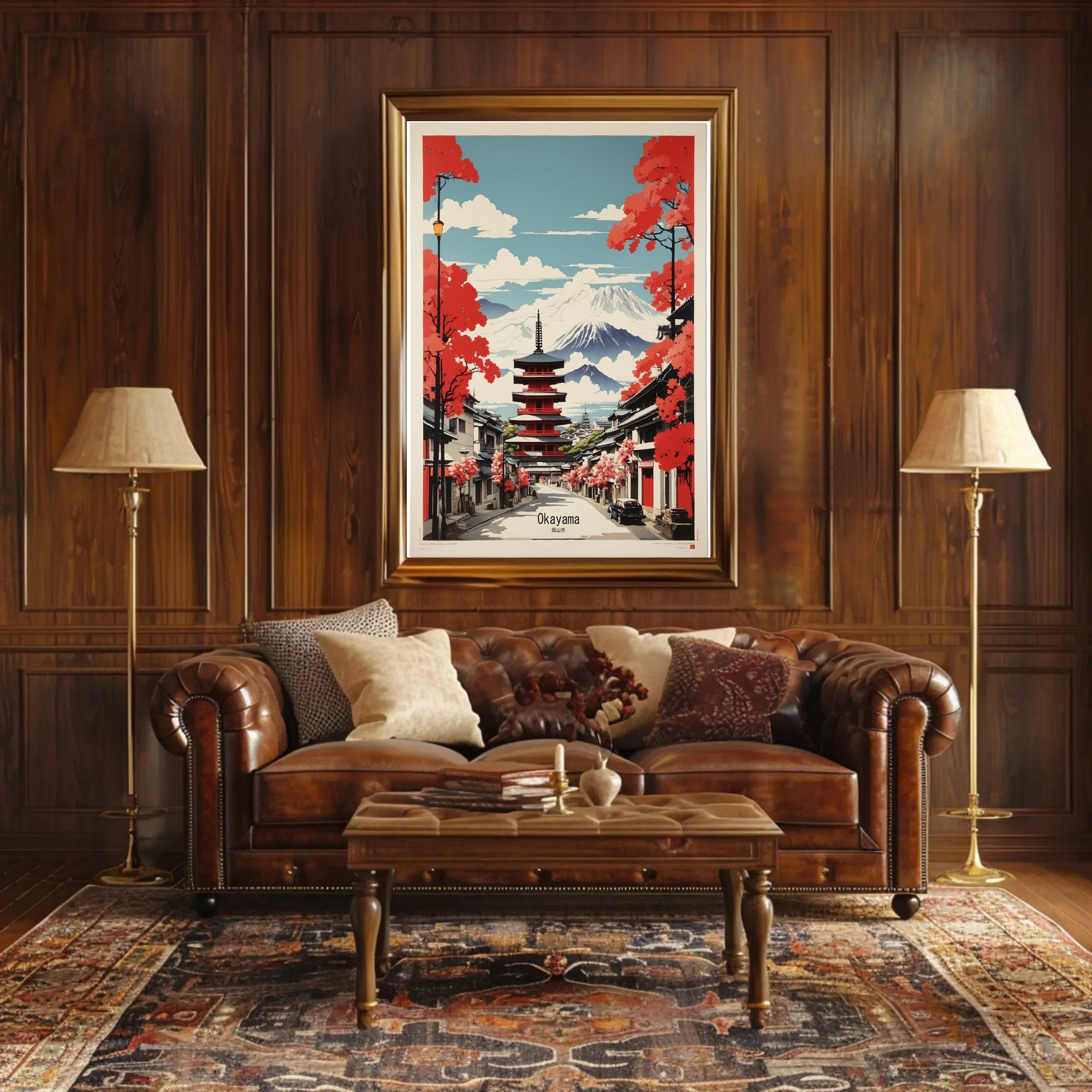 Traditional Japanese Street with Mount Fuji Travel Poster PosterGoat