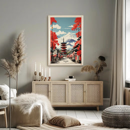 Traditional Japanese Street with Mount Fuji Travel Poster PosterGoat