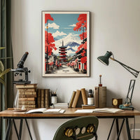 Traditional Japanese Street with Mount Fuji Travel Poster PosterGoat