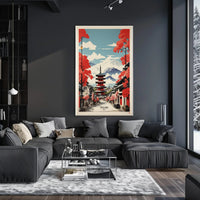Traditional Japanese Street with Mount Fuji Travel Poster PosterGoat