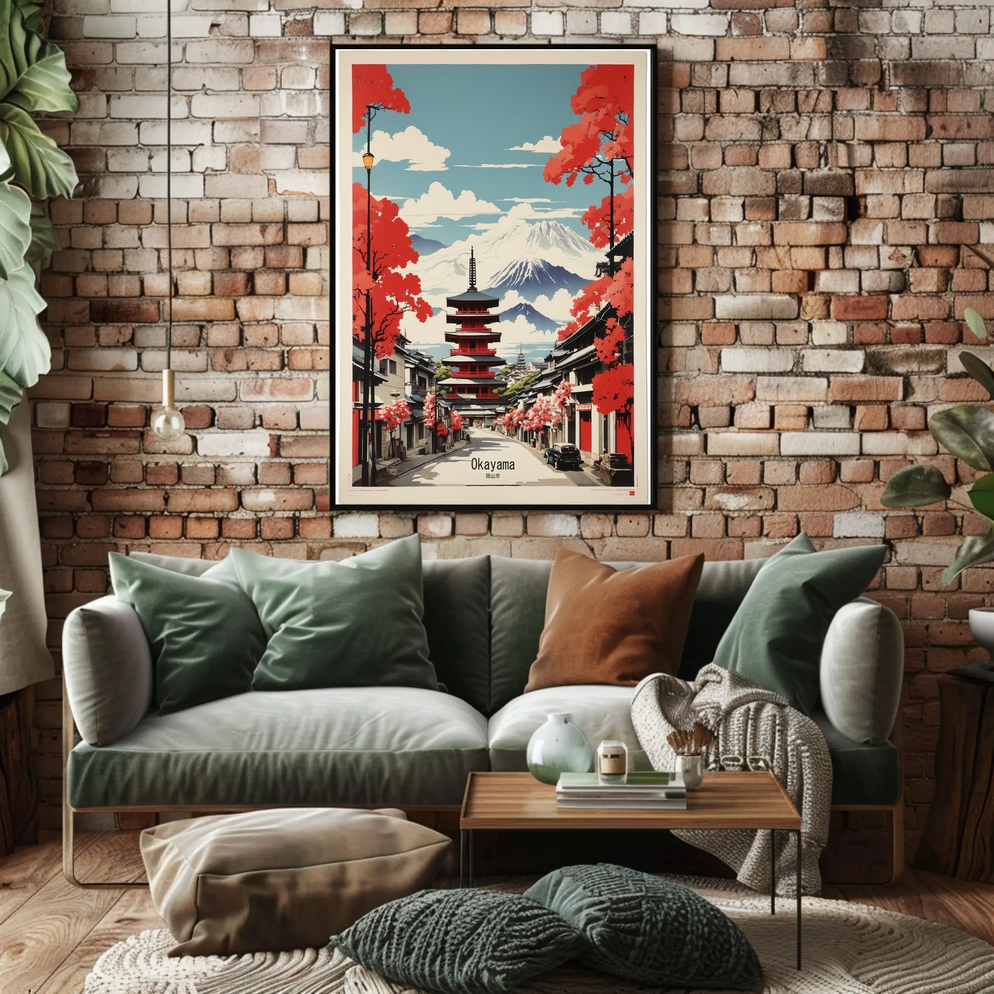 Traditional Japanese Street with Mount Fuji Travel Poster PosterGoat