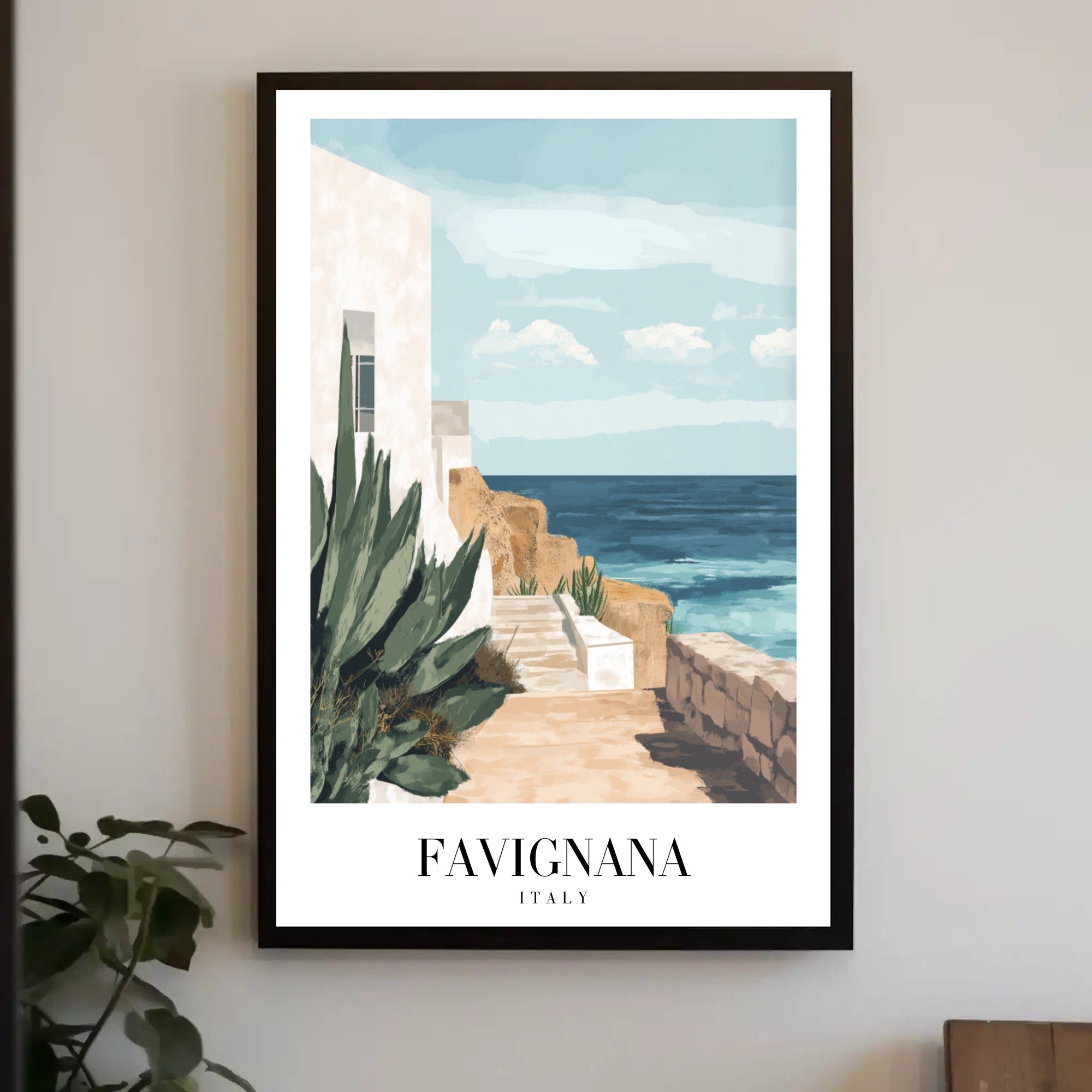 Tranquil Coastal Scene from Italy Travel Poster PosterGoat
