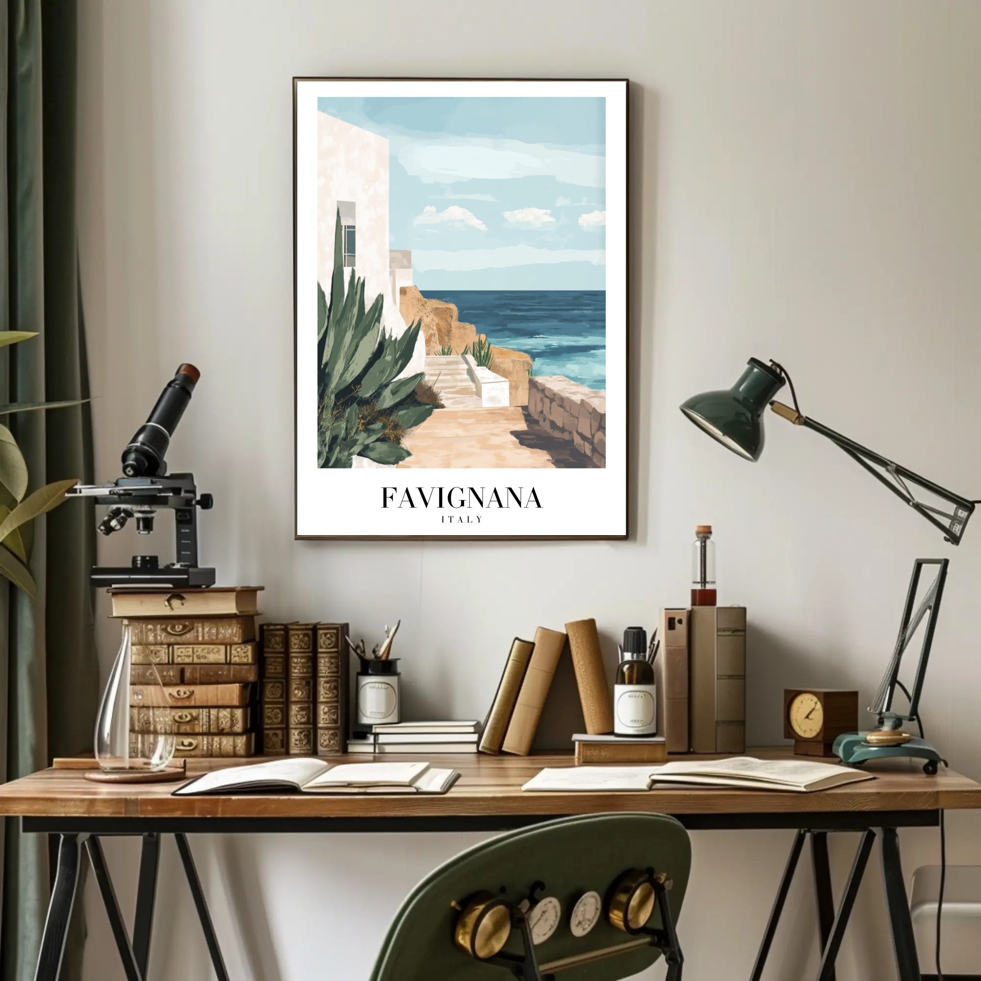 Tranquil Coastal Scene from Italy Travel Poster PosterGoat