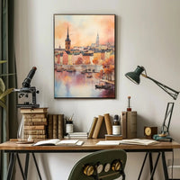 Tranquil European Cityscape Watercolor Art Travel Poster PosterGoat