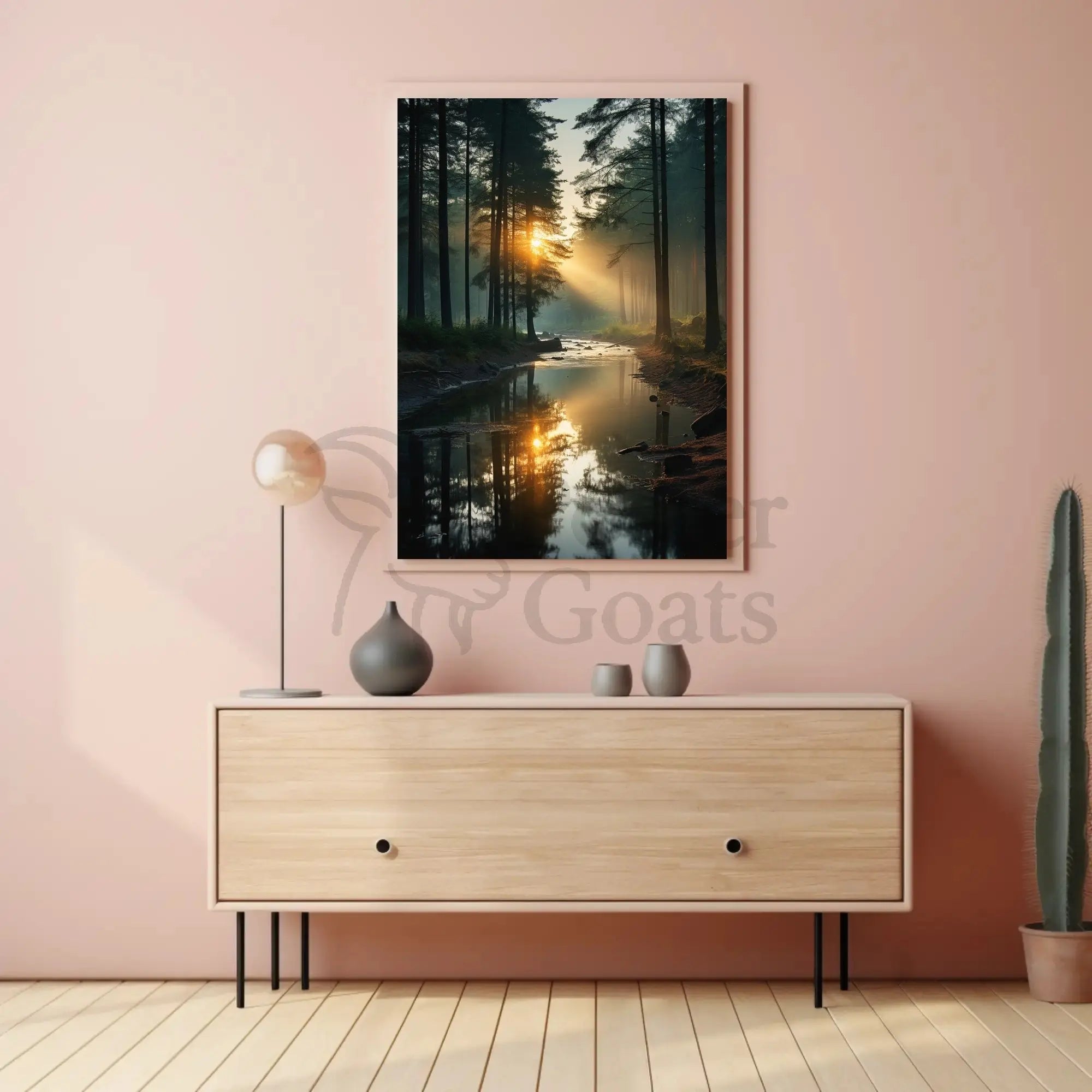Tranquil Forest River Sunrise Scene National Park Poster PosterGoat