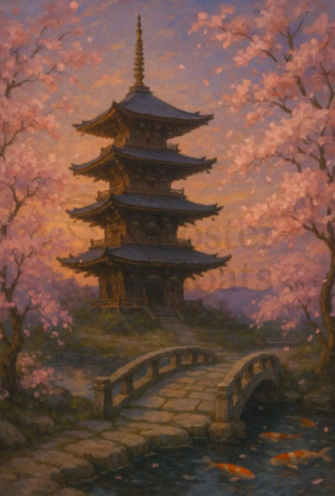 Tranquil Japanese Garden Scene Impressionistic Cultural Heritage Poster PosterGoat