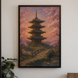 Tranquil Japanese Garden Scene Impressionistic Cultural Heritage Poster PosterGoat