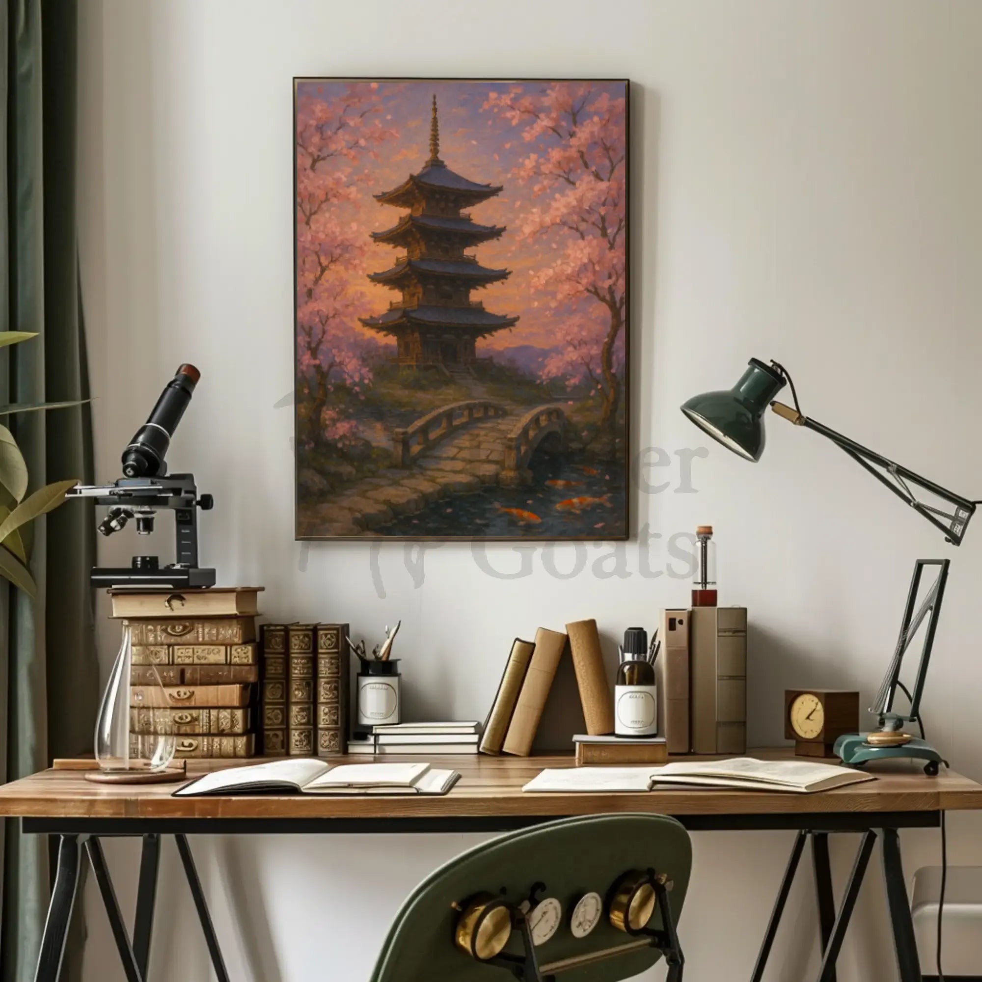 Tranquil Japanese Garden Scene Impressionistic Cultural Heritage Poster PosterGoat
