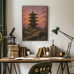 Tranquil Japanese Garden Scene Impressionistic Cultural Heritage Poster PosterGoat