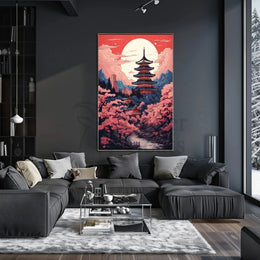 Tranquil Japanese Pagoda Under Moonlight Heritage Poster PosterGoat